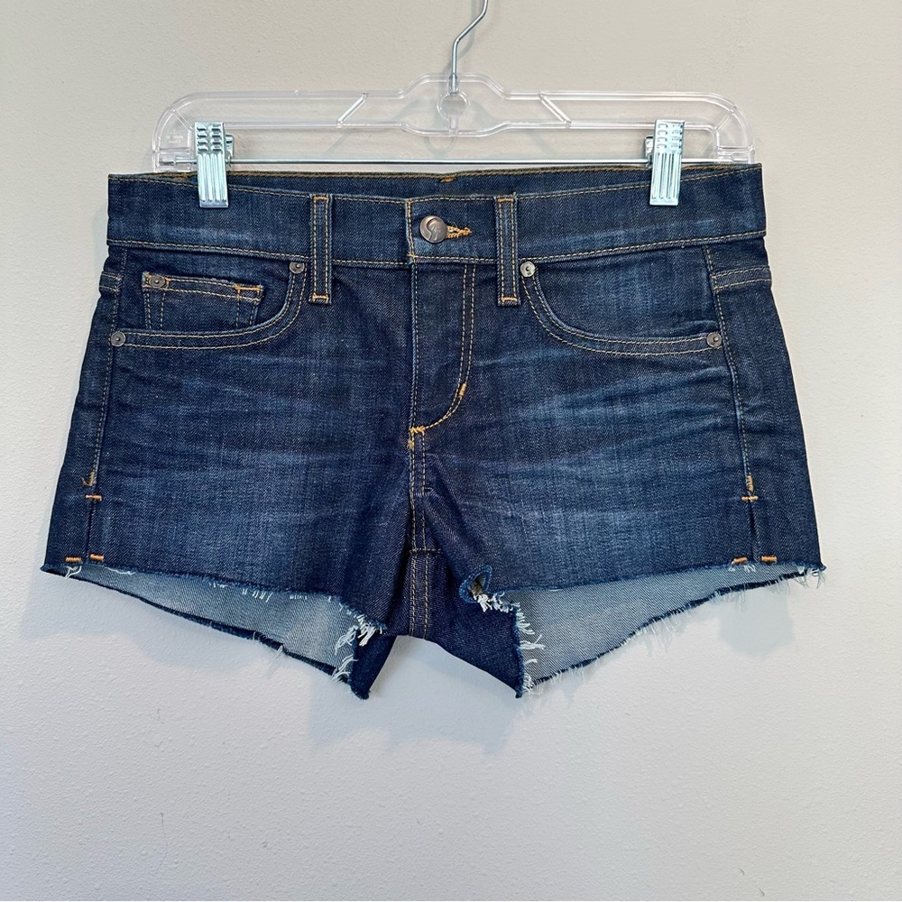 Joe’s Jeans Women’s Denim Dark Wash Mid Rise Fray Raw Hem Cut Off Denim Shorts